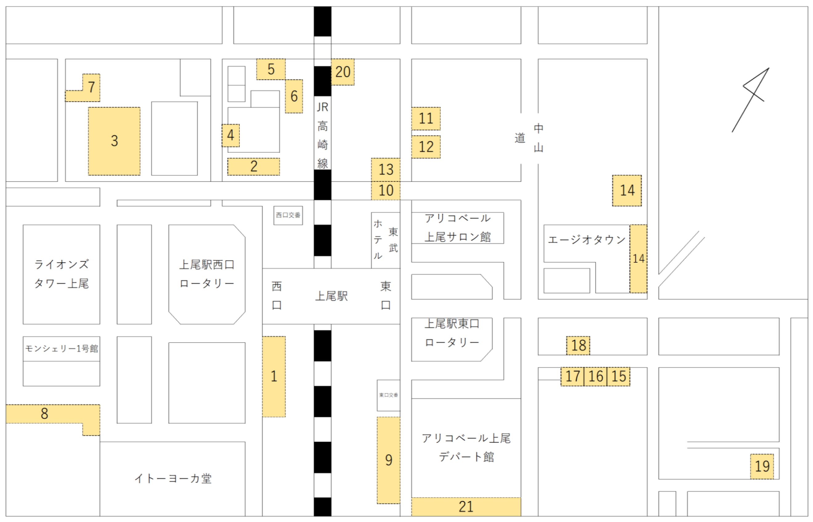 上尾駅周辺駐輪場図